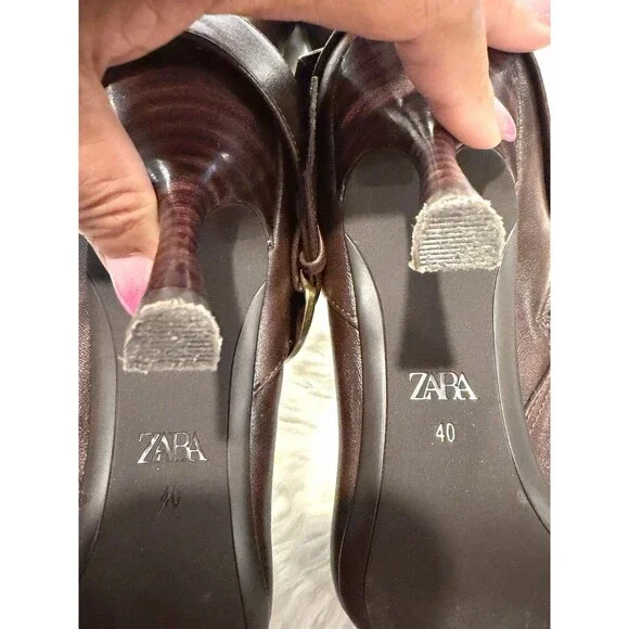 Zara Burgundy High-Heel Buckle Boots Pointed Toe Size US 9 EUR 40 Preowned - Picture 14 of 16